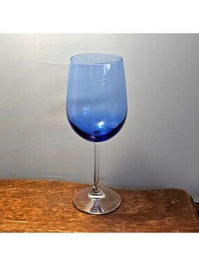 Vina Blue Libbey Red Wine Goblet 9" blown glass 17oz stylish romantic
